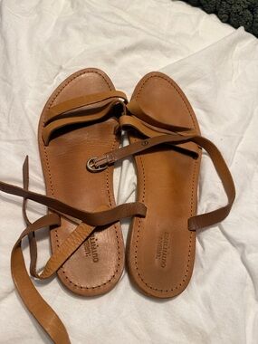 Urban Outfitters Cognac Leather Wrap-Strap Sandals